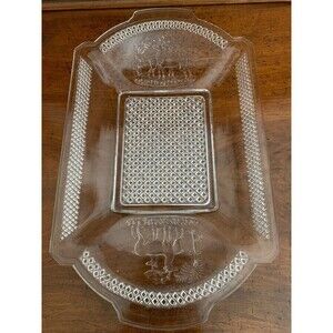 McKee EAPG Pressed Glass Bread/Sandwich Plate 13" Deer in Pine 1886 Antique